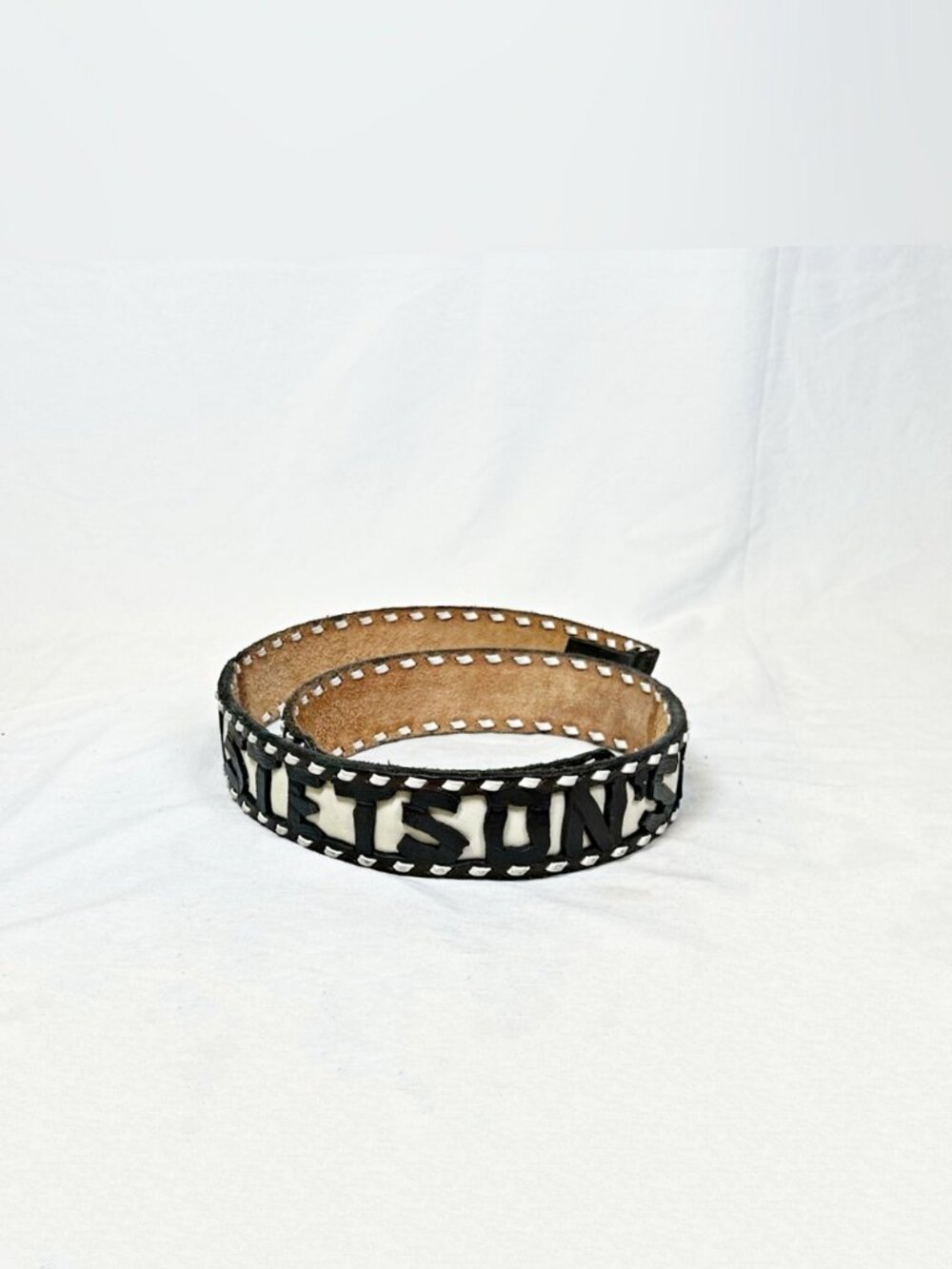 Vintage Stetson Mens Black Hand Tooled Leather Western Belt~36-39~